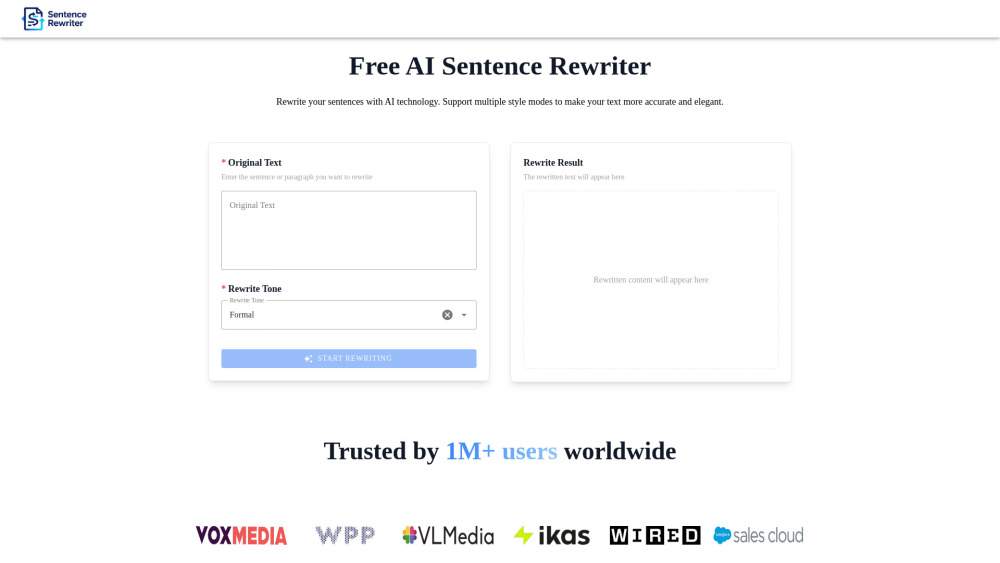 Sentence Rewriter website screenshot
