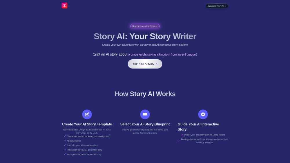 Story AI website screenshot
