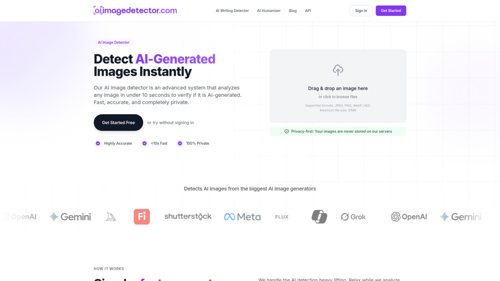 Ai Image Detector website screenshot