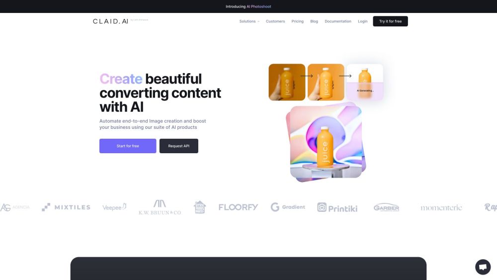 Claid Ai Scene Creation website screenshot