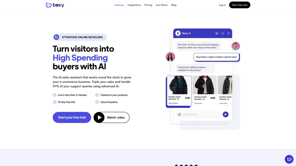 Bexy website screenshot