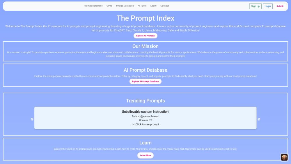 The Prompt Index website screenshot