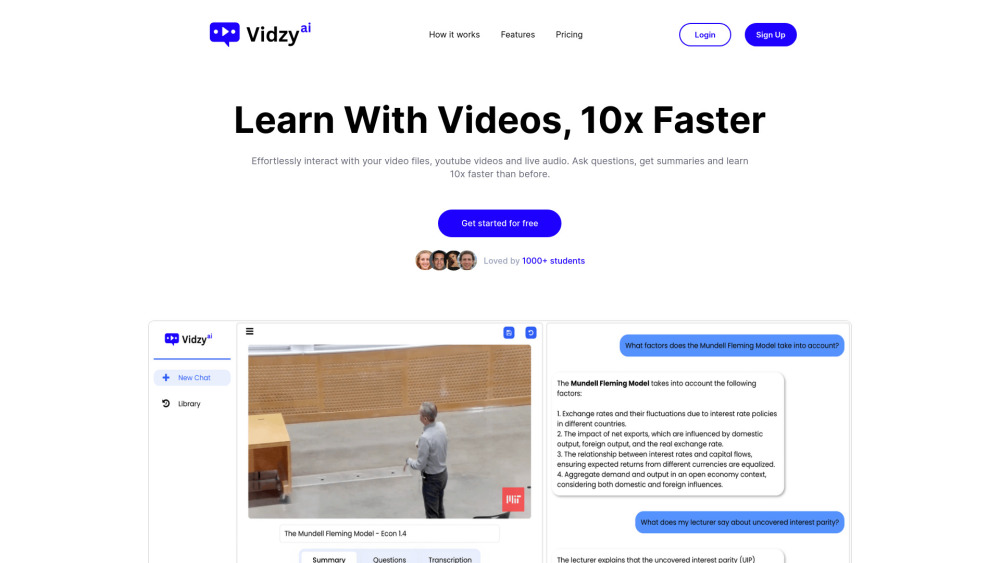 Vidzy AI website screenshot