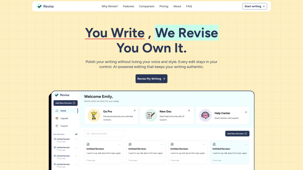 Revise website screenshot