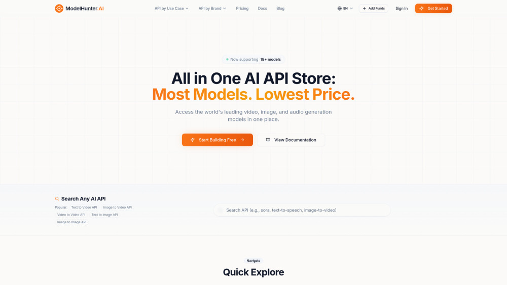 Modelhunter Ai website screenshot