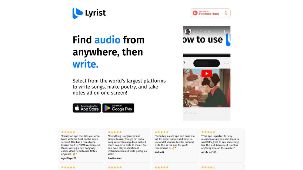 Lyrist website screenshot