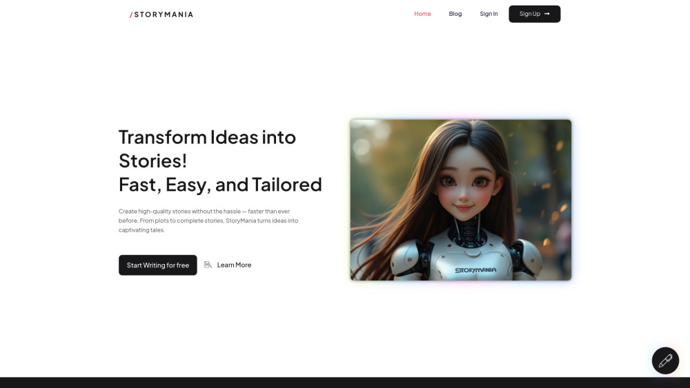 Storymania AI website screenshot