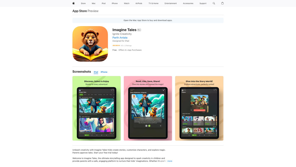Imagine Tales website screenshot