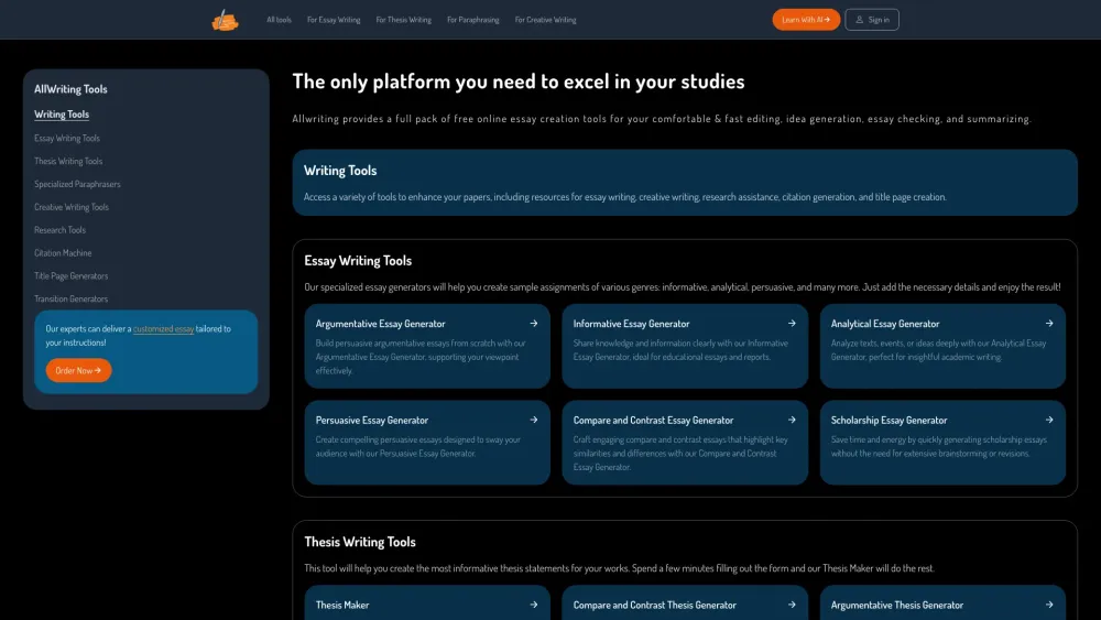 Allwriting website screenshot