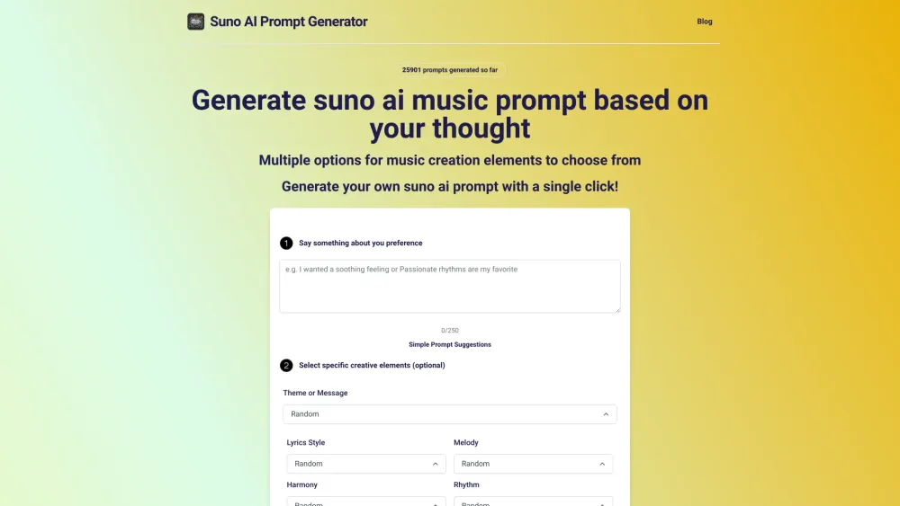 Suno Prompt website screenshot