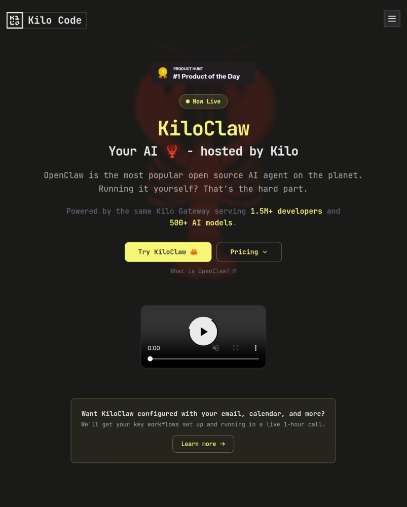 KiloClaw website screenshot