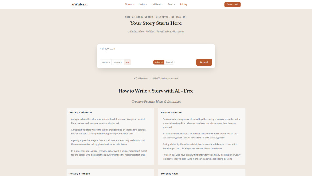 Aiwriter Ai website screenshot
