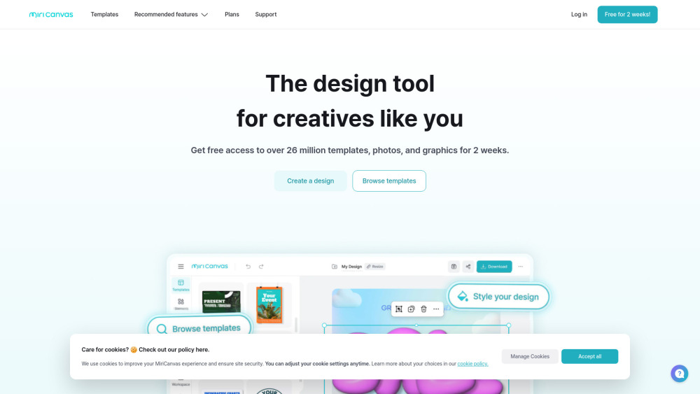 Miricanvas website screenshot