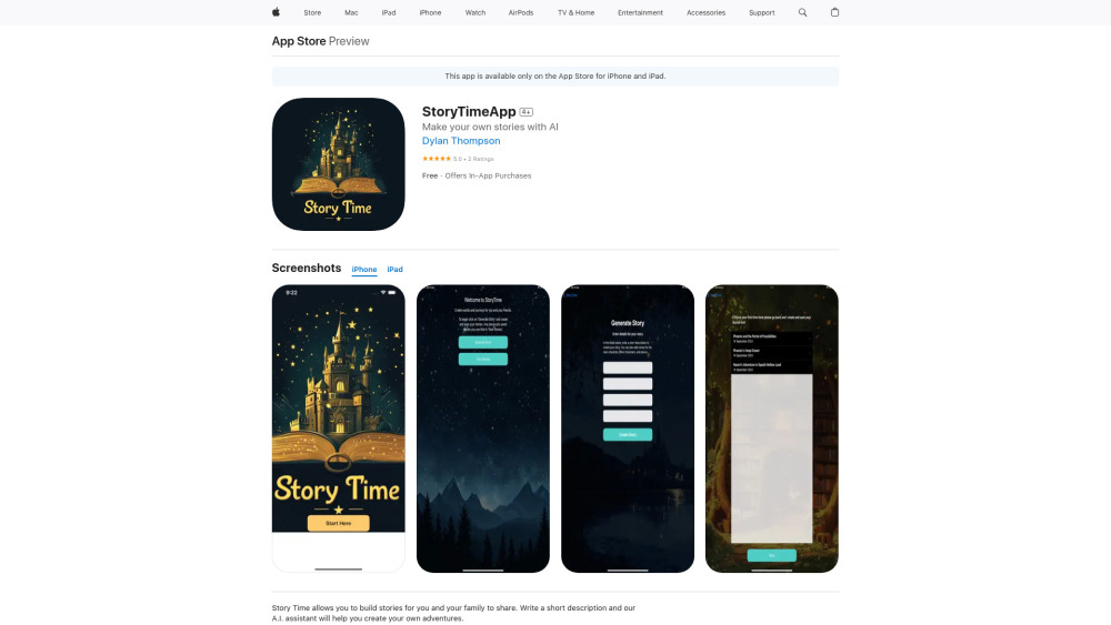 Story Time App website screenshot