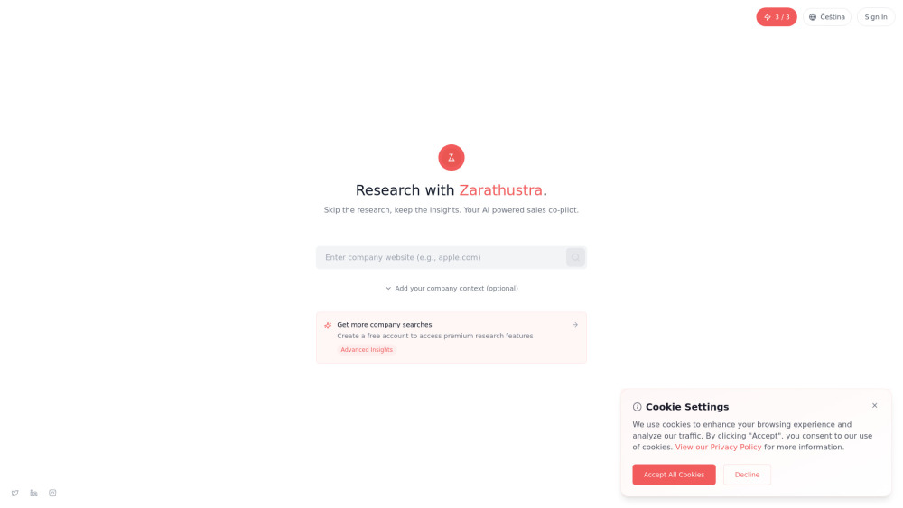 Zarathustra website screenshot