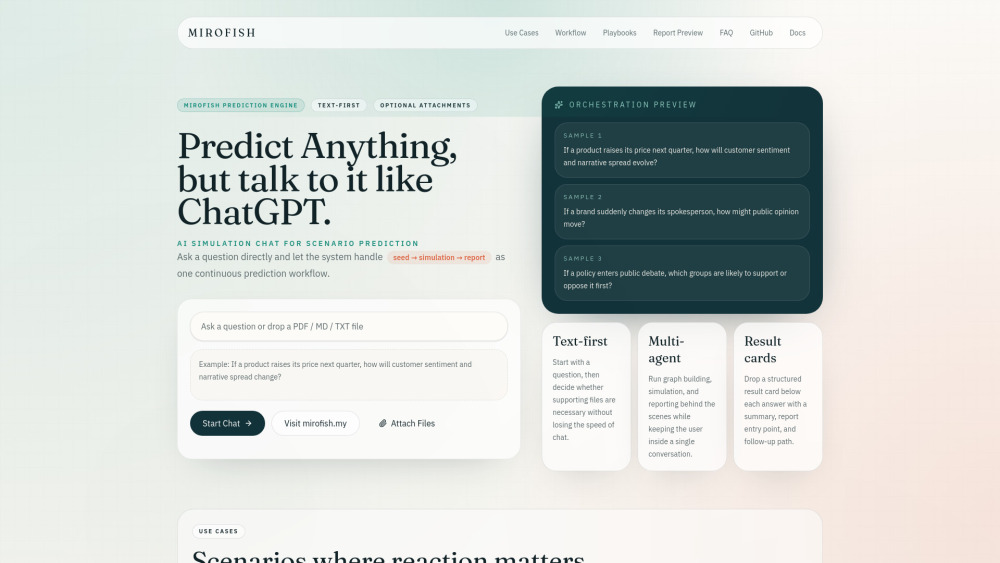 MiroFish website screenshot