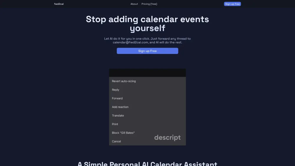 Fwd2Cal website screenshot