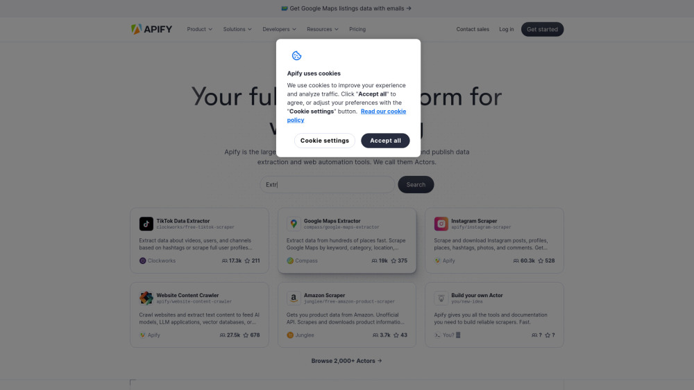 Apify website screenshot