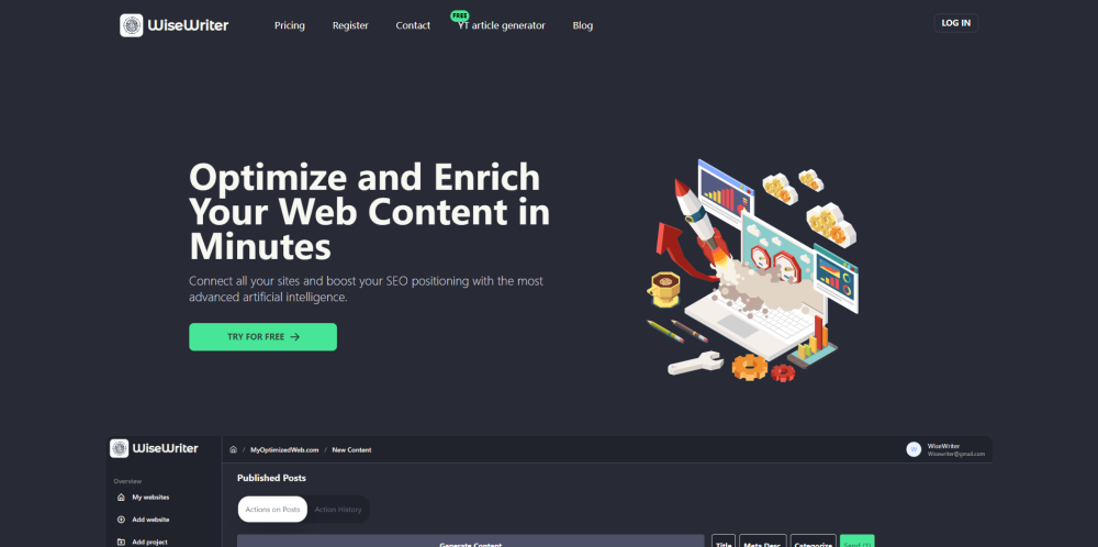 Wisewriter website screenshot